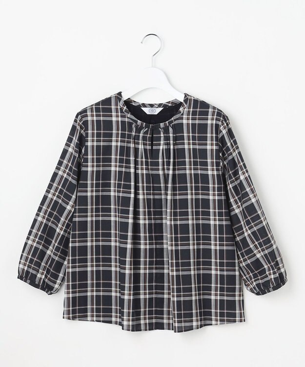 J.PRESS LADIES プロビスストライプ＆チェック カットソー ネイビーチェック系