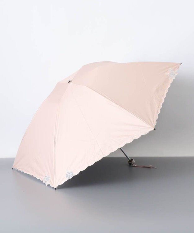 AURORA 【 NINA RICCI（ニナリッチ）】ローズ・オーガンジーカットワーク晴雨兼用傘（折りたたみ傘）（軽量） コーラル
