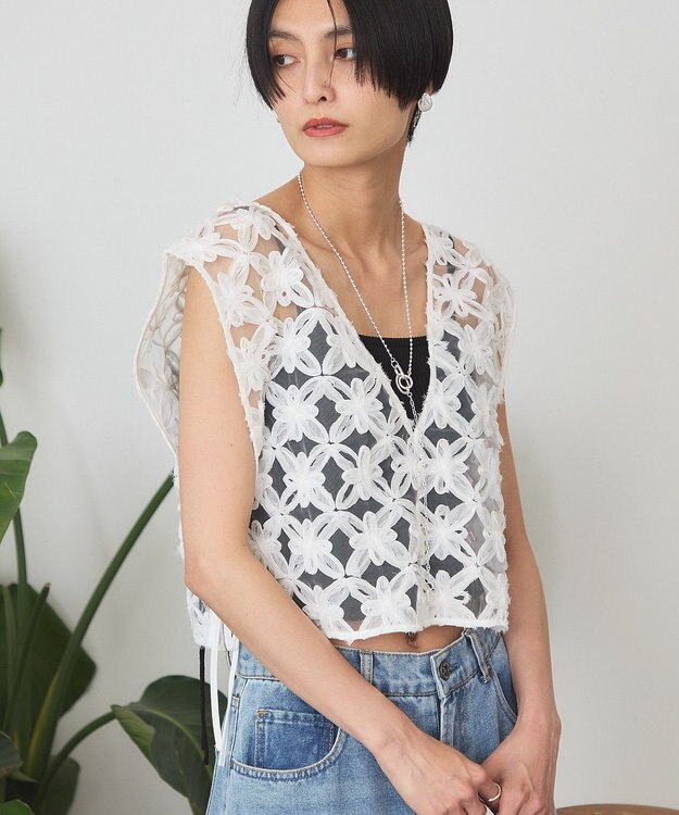 AMERICAN HOLIC 【選べる丈】アートレースベスト Off White