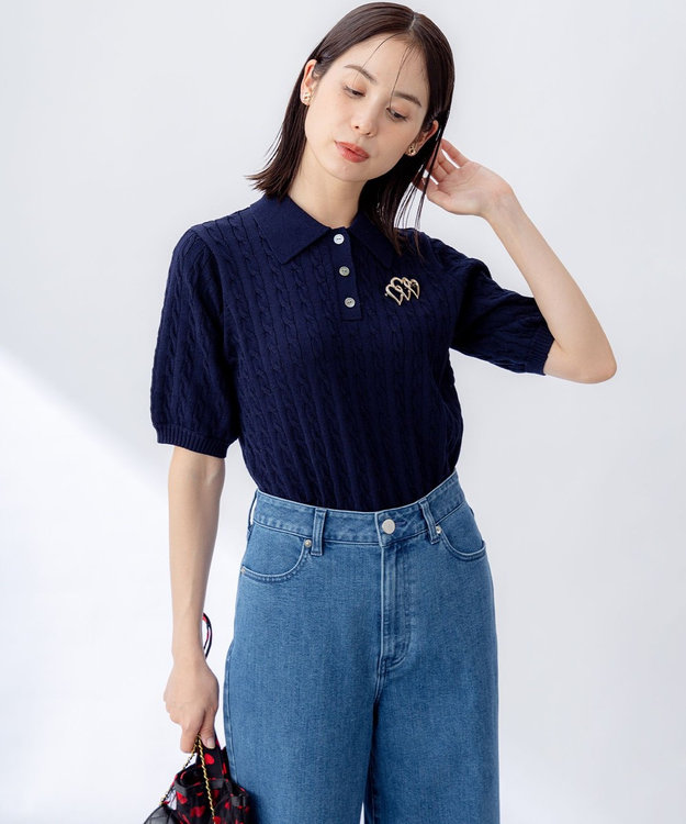 組曲 L ポロ襟 ニットプルオーバー ネイビー系