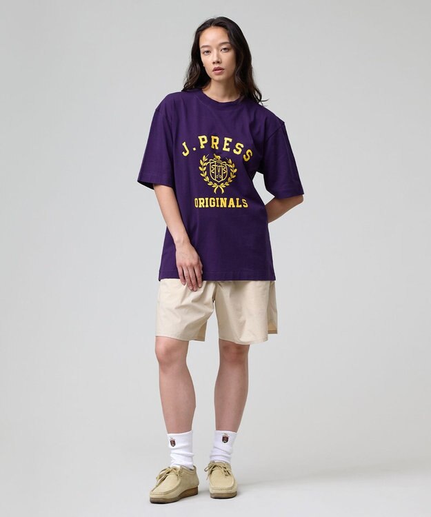 J.PRESS MEN 【J.PRESS ORIGINALS】【UNISEX】Cotton Jersey CRST Logo T-shirt パープル系
