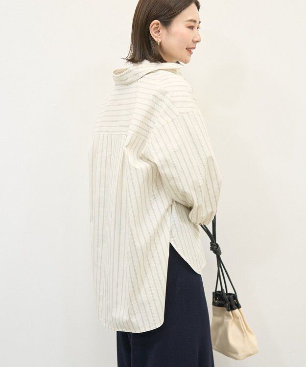 AMERICAN HOLIC 配色レギュラーカラーシャツ Stripe Beige