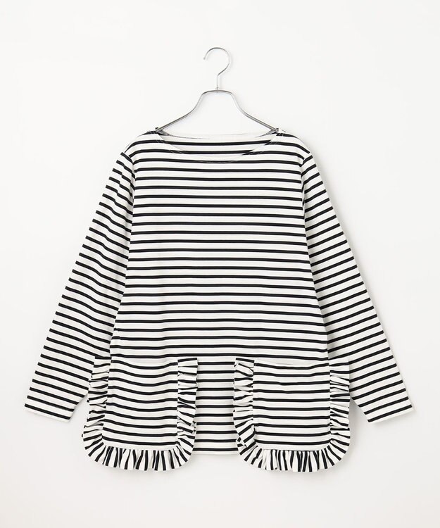 #Newans 【ANSWER for 神戸エレガンス】フリルポケットロングTシャツ ブラックボーダー系