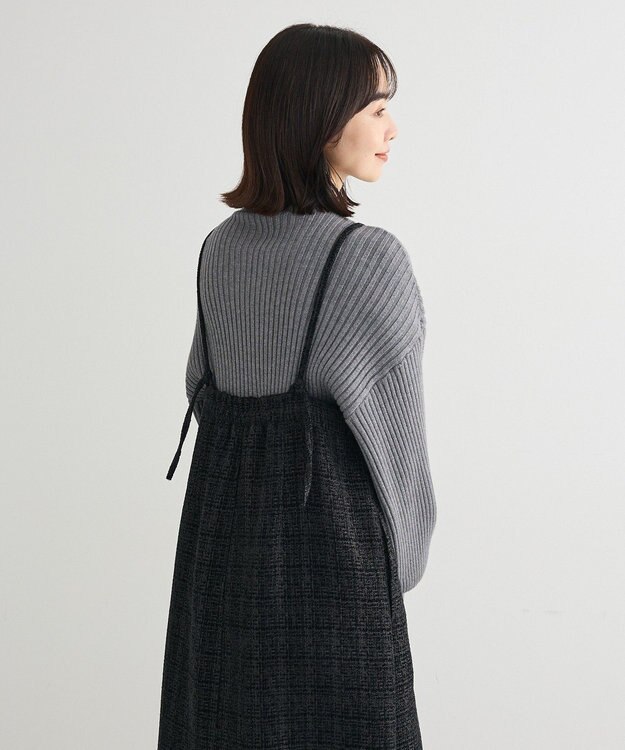 Green Parks フロントＺＩＰツイードキャミワンピース Black