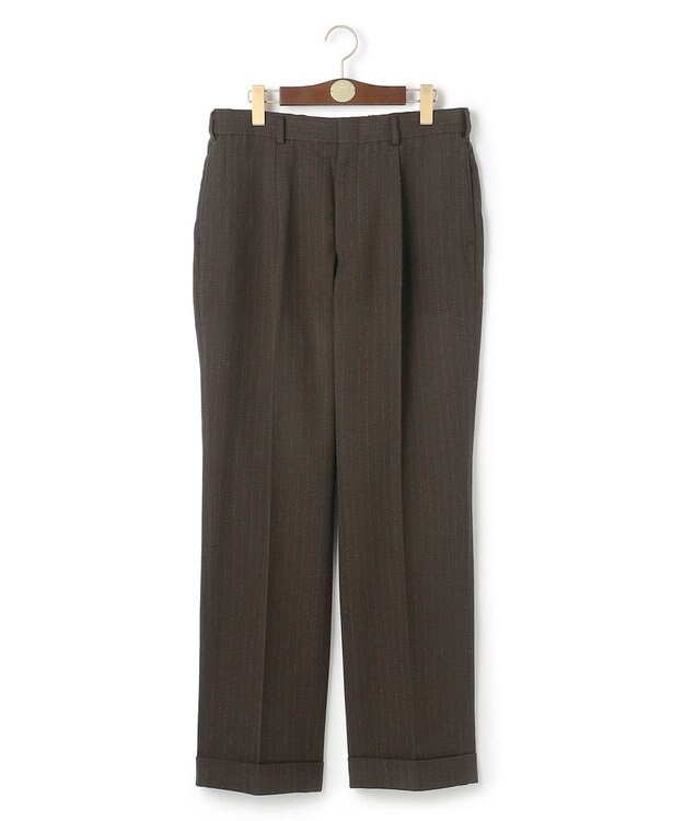 J.PRESS MEN 【J.PRESS ORIGINALS】Wool Silk Angola Chalk Stripes Spindle 1Tuck Piped Stem Slacks / Japan Made カーキ系1