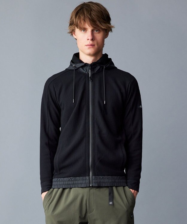 JOSEPH ABBOUD MOUNTAIN 【吸水速乾/通気性/ライナードッキング対応】ハイゲージワッフル パーカー ブラック系