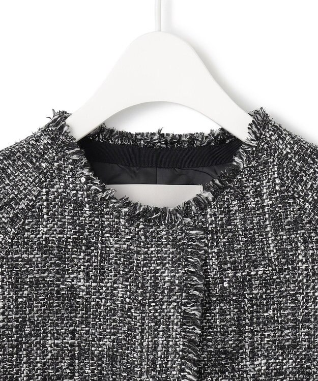 ICB L スパングルツイード ノーカラーコート ブラック×オフホワイト系