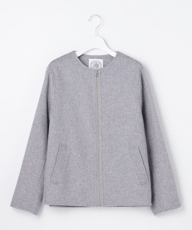 J.PRESS LADIES L ウールナイロンリバー ノーカラー コート ライトグレー系