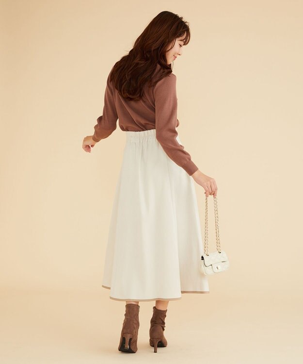 Feroux 【洗える】バイカラーフレア スカート アイボリー系