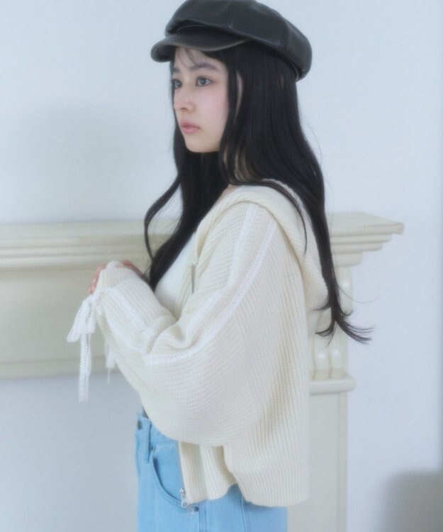 WEGO レースリボンニットパーカー ホワイトアイボリー