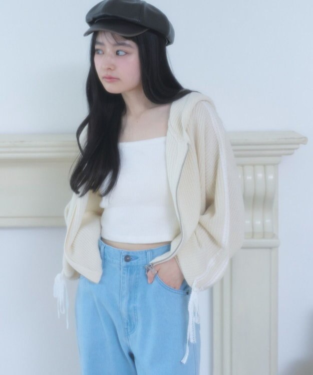 WEGO レースリボンニットパーカー ホワイトアイボリー