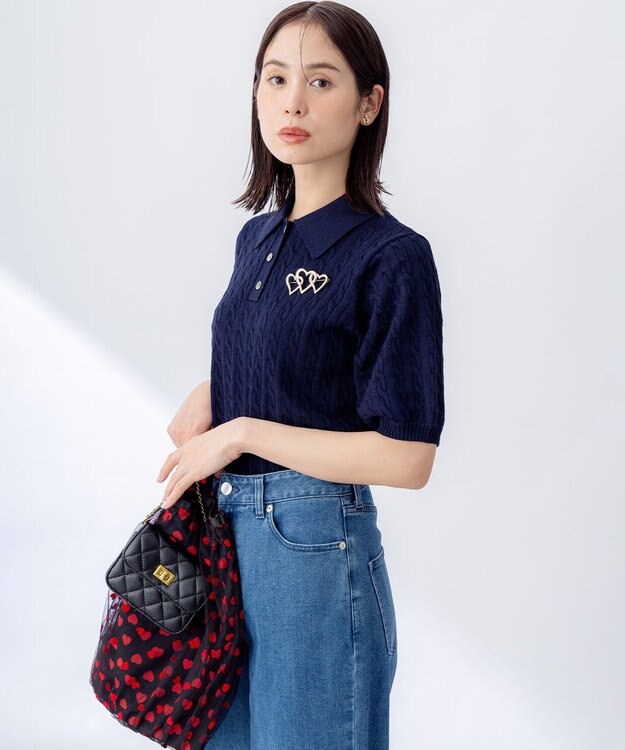 組曲 L ポロ襟 ニットプルオーバー ネイビー系