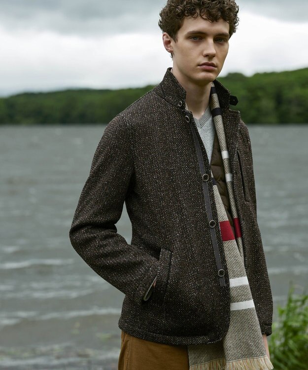 JOSEPH ABBOUD 【洗える】ツィーディーフリース ブルゾン ブラウン系