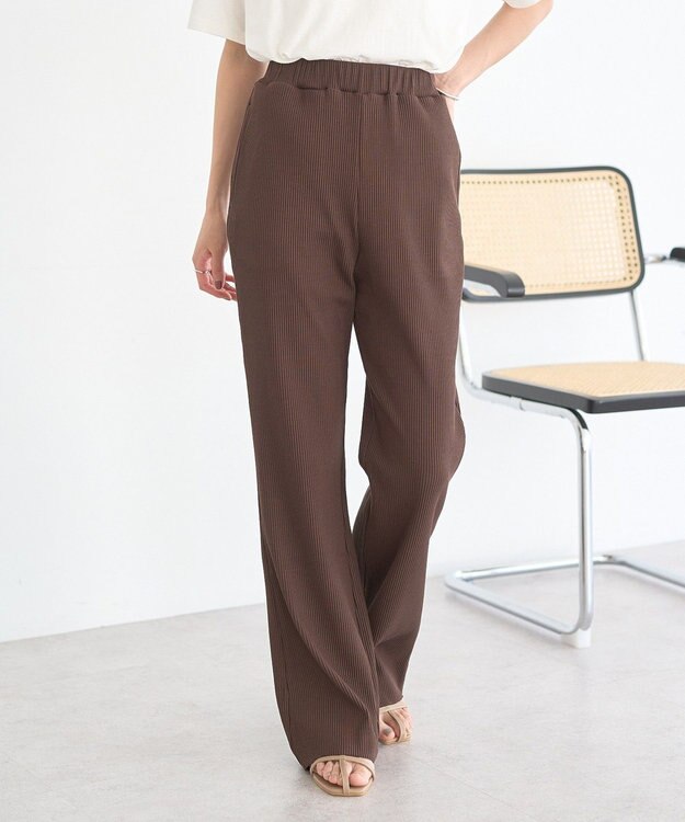earth music&ecology セルフカットリブフレアパンツ Brown
