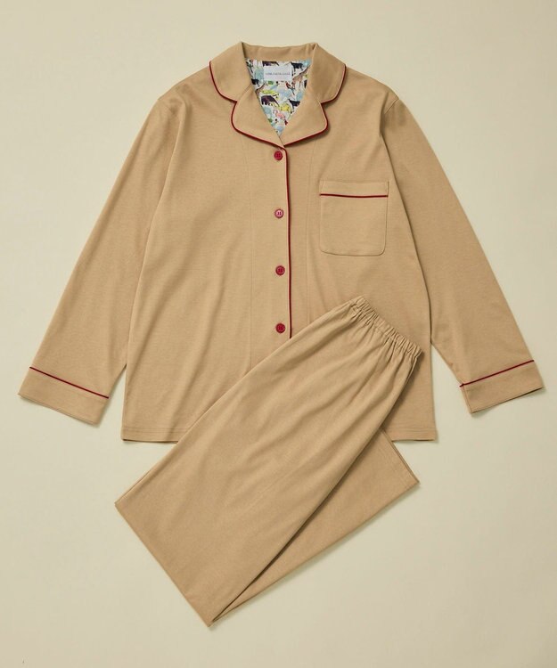 une nana cool 【綿100%】60/1 シルケットスムース 長袖開襟 MADE WITH LIBERTY FABRIC サンドベージュ