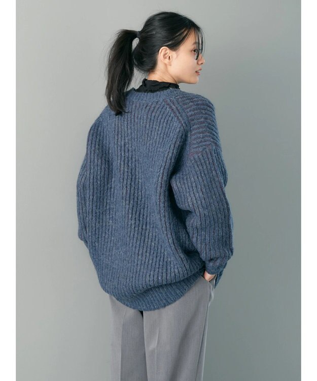 AMERICAN HOLIC バイカラー片畦ニットチュニック Navy