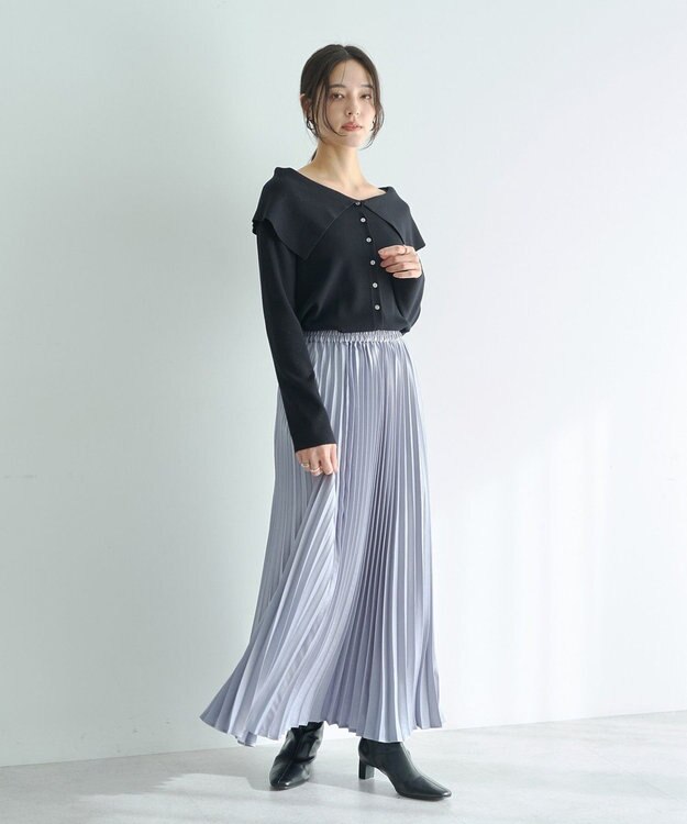 YECCA VECCA サテンプリーツスカート Ivory