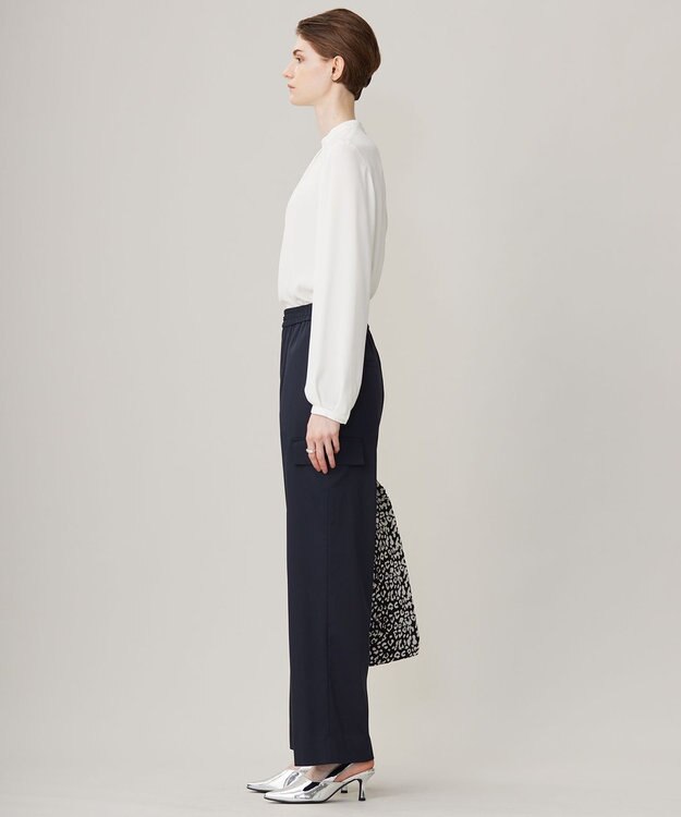 ICB 【洗える】ウォームサテン ワイドストレートカーゴパンツ ネイビー系