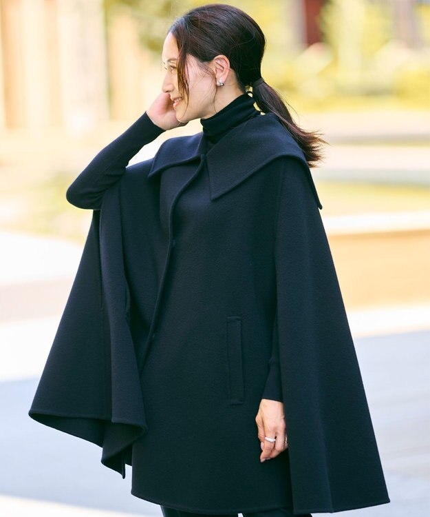 #Newans セーラーカラーダブルフェイスケープコート ネイビー