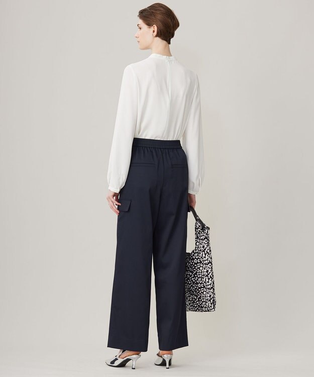 ICB 【洗える】ウォームサテン ワイドストレートカーゴパンツ ネイビー系