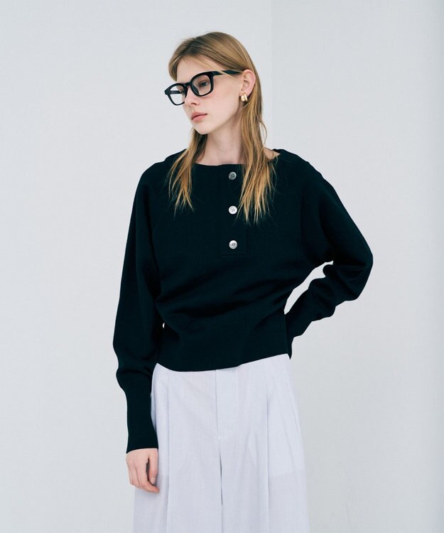 uncrave スウェットライクニット ヘンリーネックトップス ブラック