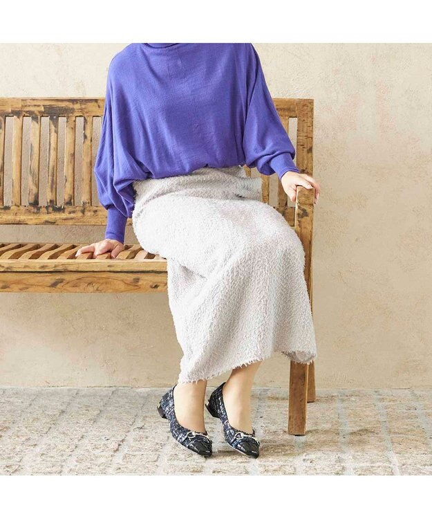 MODE ET JACOMO <MODE ET JACOMO>スクエアビットフラットパンプス ネイビーコンビ