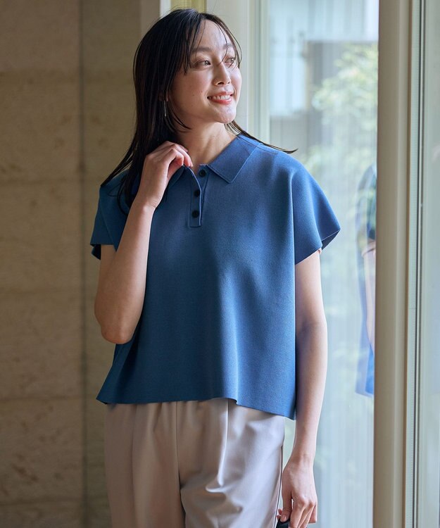 ANY ミラノリブニットポロ ブルー