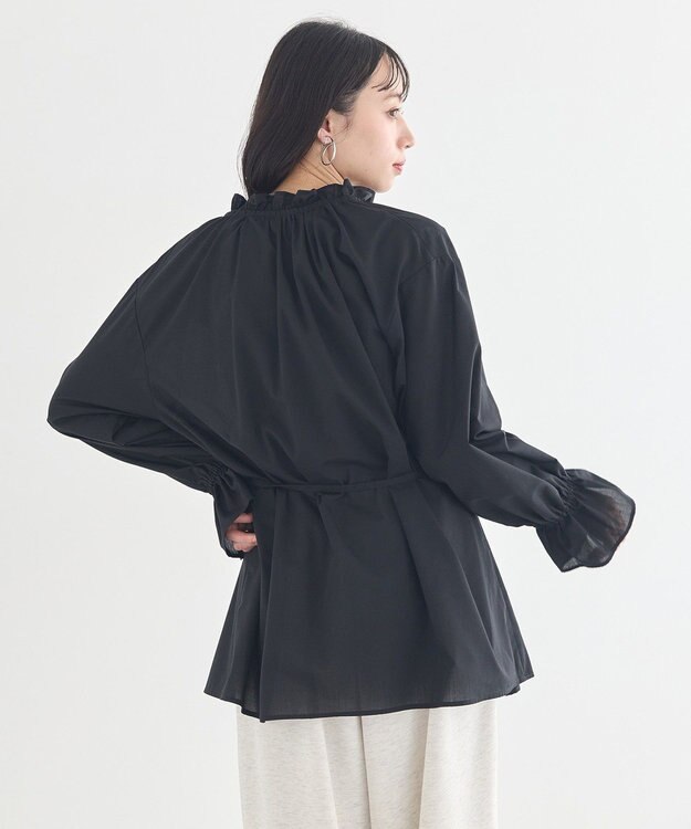 earth music&ecology 【イージーケア】TRキュプラダブルボタンフリルシャツ Black