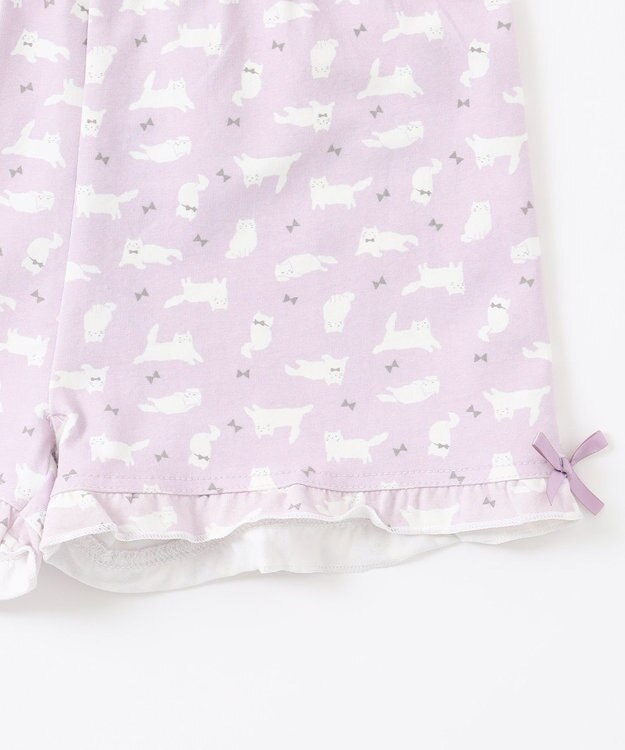 ANY KIDS 無地/総柄 1分丈スパッツ ラベンダー（ねこ）