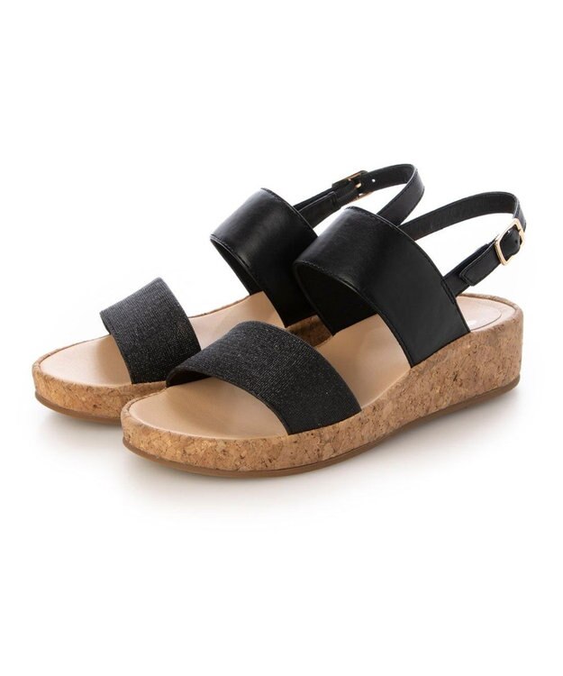 ing <ing>ダブルベルトウエッジサンダル ブラックカタオシ