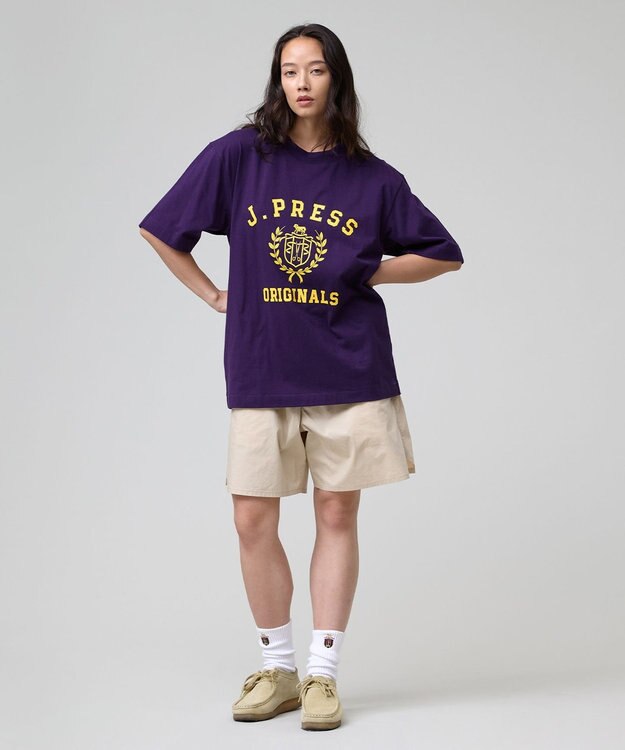 J.PRESS MEN 【J.PRESS ORIGINALS】【UNISEX】Cotton Jersey CRST Logo T-shirt パープル系