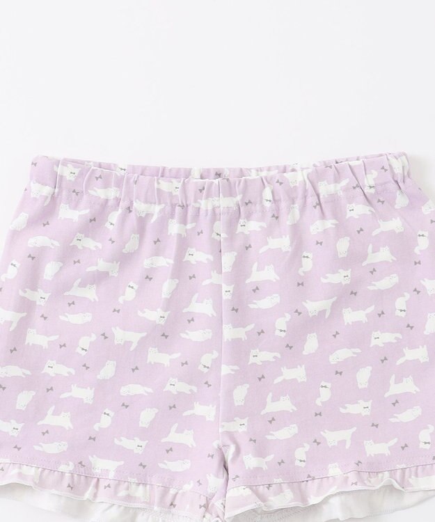 ANY KIDS 無地/総柄 1分丈スパッツ ラベンダー（ねこ）