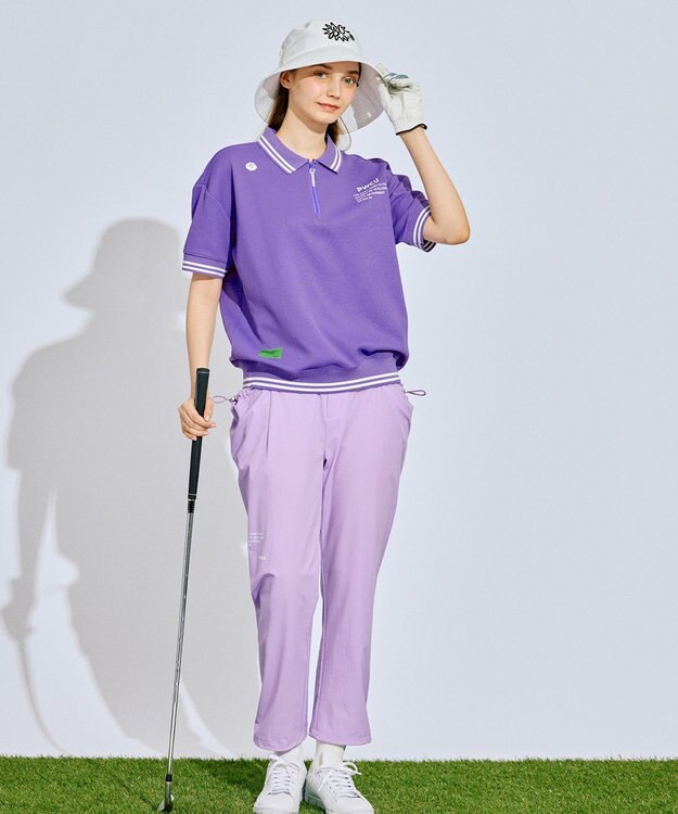 PW CIRCULUS 【WOMEN】ワッフルハーフジップポロ ゴルフウェア レディース パープル系