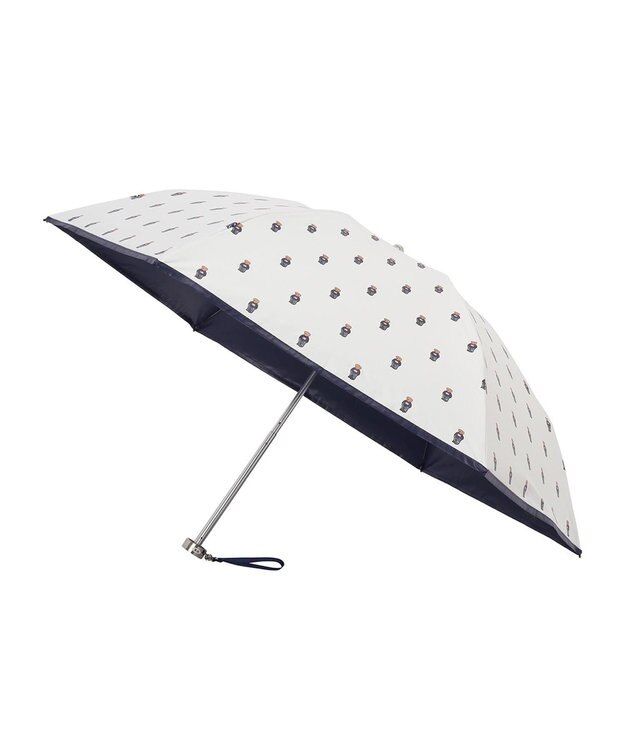 MOONBAT POLO RALPH LAUREN 晴雨兼用日傘 折りたたみ傘 ポロベアプリント／遮光 遮熱 UV オフホワイト＆ベアＰｔ×ネイビー