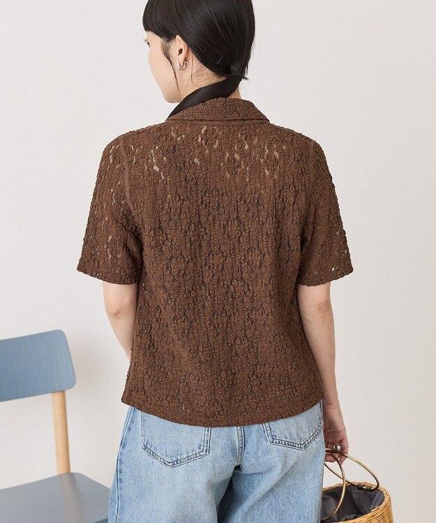 AMERICAN HOLIC 半袖襟付きレースカーディガン Brown