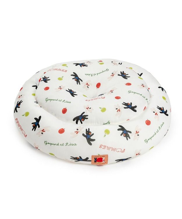 PET PARADISE リサとガスパール 接触冷感 カドラー 《リンゴ柄》 丸型 M 小型犬 ホワイト