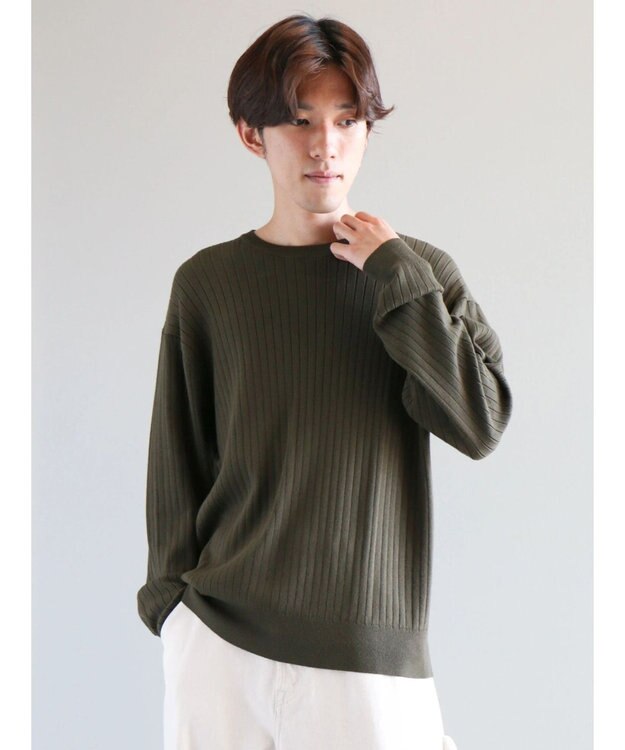 CRAFT STANDARD BOUTIQUE ワイドリブクルーネックニットプルオーバー Khaki