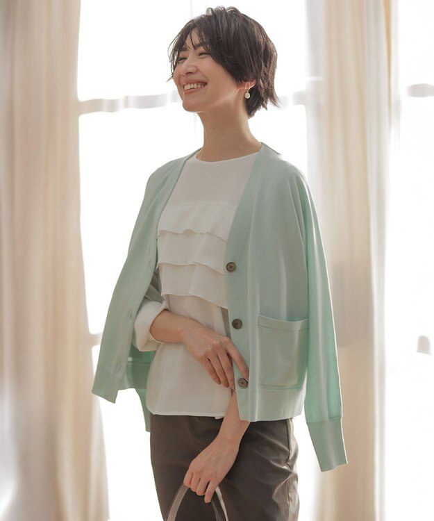 J.PRESS LADIES L 【洗える】Cotton Acetate ドルマンスリーブ カーディガン ミント系