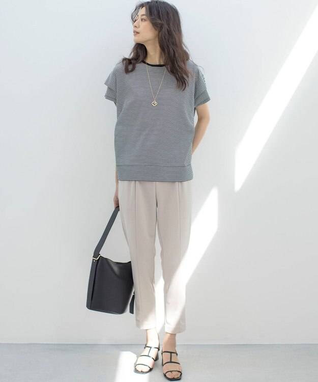 組曲 S IZAコットンドルマンスリーブ Tシャツ モノトーンストライプ系1