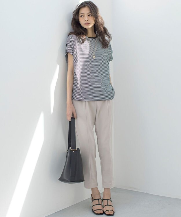 組曲 S IZAコットンドルマンスリーブ Tシャツ モノトーンストライプ系1