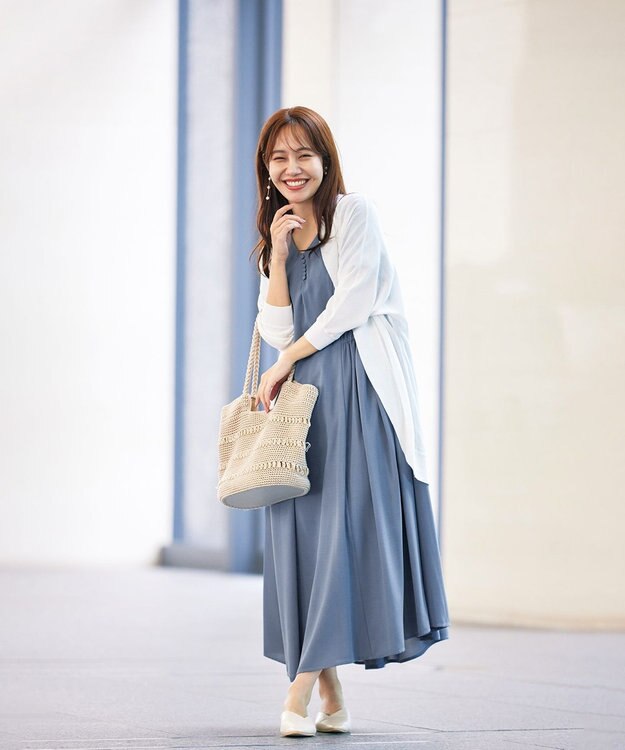 Tiaclasse 【洗える】サイドギャザーワンピース ブルー