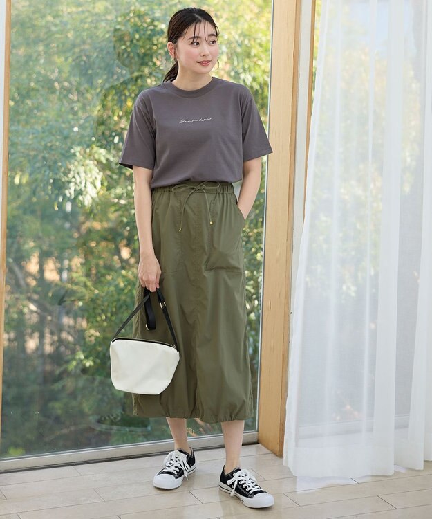 ANY L 【ウエストゴム】撥水ナイロンベイカースカート カーキ