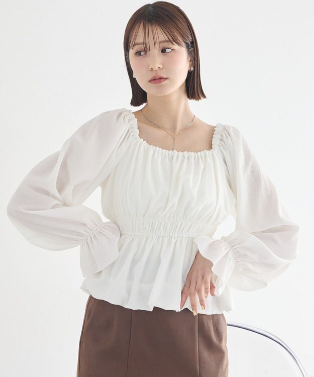 earth music&ecology バルーンヘムブラウス Off White