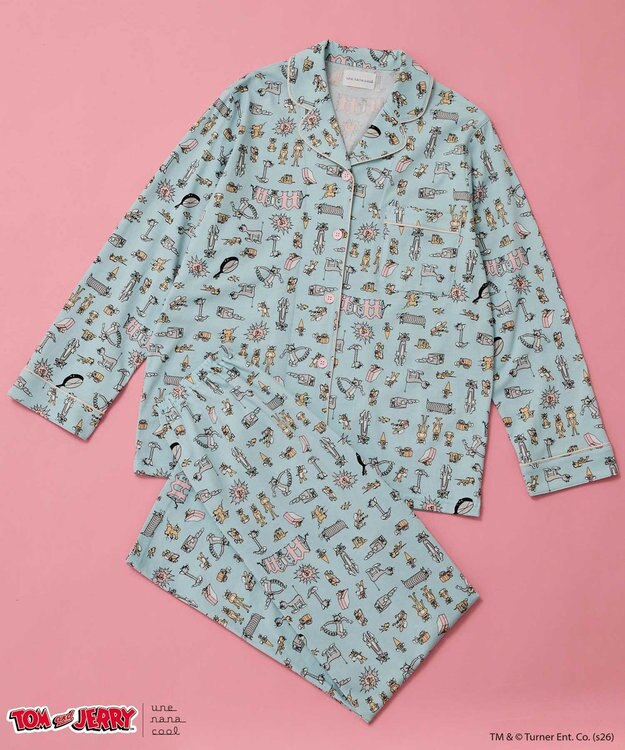 une nana cool トムとジェリー × une nana cool【綿100%】長袖開襟パジャマ サックス