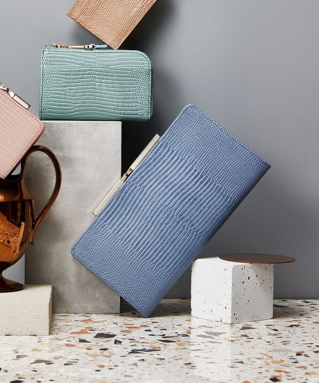 TOPKAPI 【TOPKAPI】イタリアンレザーリザード型押し がま口長財布 LUCIA ルチア ブルーグレー