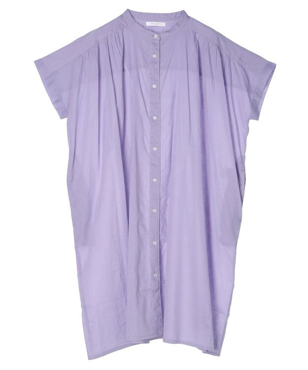 Green Parks インド綿　パイピングバンドカラーシャツチュニック Purple