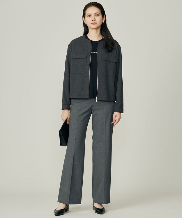 自由区 L 【17号サイズまで展開】ライトブッチャーノーカラー ブルゾン チャコールグレー