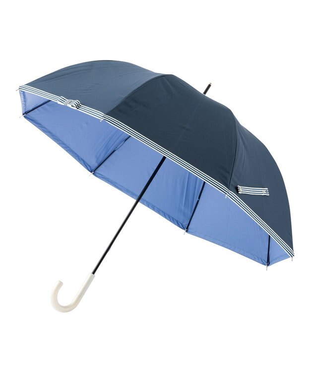 MOONBAT estaa 晴雨兼用 長傘 ボーダーテープリボン 日傘 遮光 遮熱 UV ディープブルー