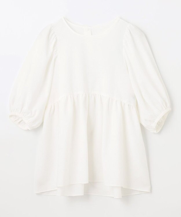 ANY 【WEB限定/洗濯機可】サッカーギャザーペプラムブラウス ホワイト