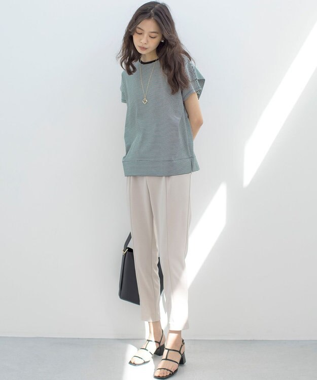 組曲 S IZAコットンドルマンスリーブ Tシャツ モノトーンストライプ系1